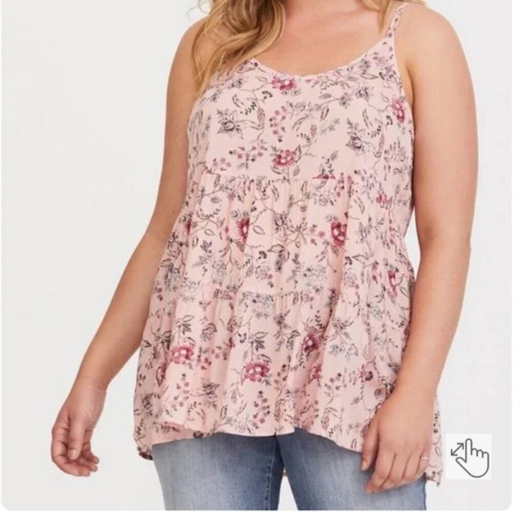 Torrid Pink Floral Challis Strappy Cami in Size 0 (Large / 12)